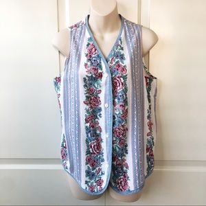 VTG Sfn Top Sleeveless Blouse Floral Roses